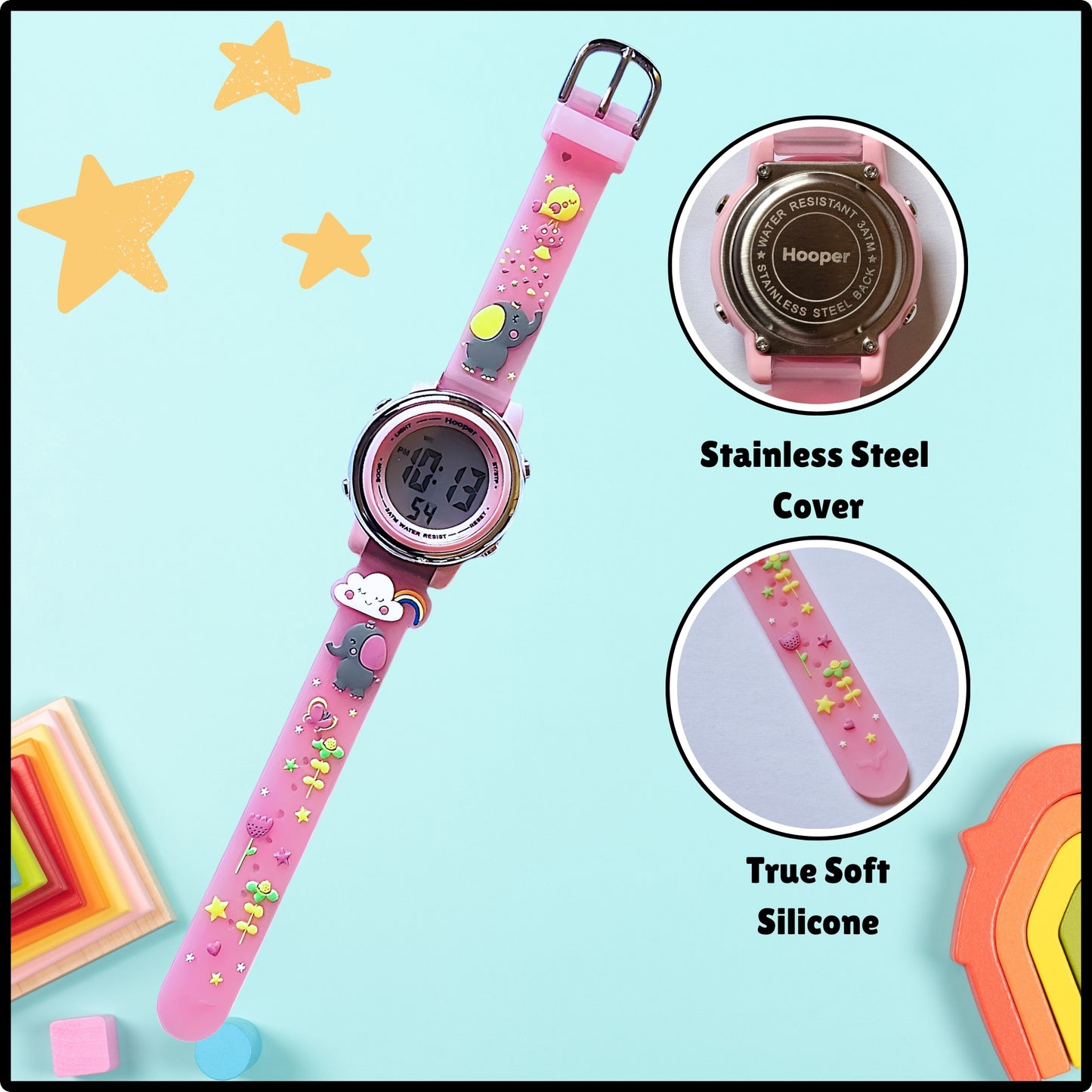 Hooper Unicorn Watches for Girls – 3D Cute LED 7 Colors Multifunction Digital Waterproof Watch for Kids 5-10 Years, Unbreakable Silicone Strap