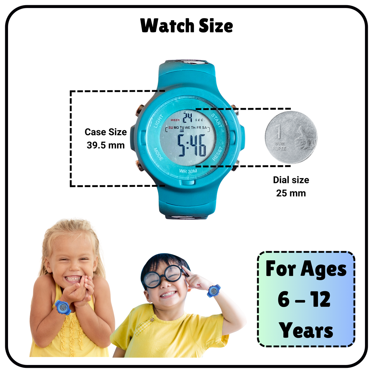 Hooper Kids Digital Sports LED Wrist Watch Boys Girls 5-12 Years Waterproof Multifunction Alarm Stopwatch Backlight Durable Strap Outdoor Casual Wear
