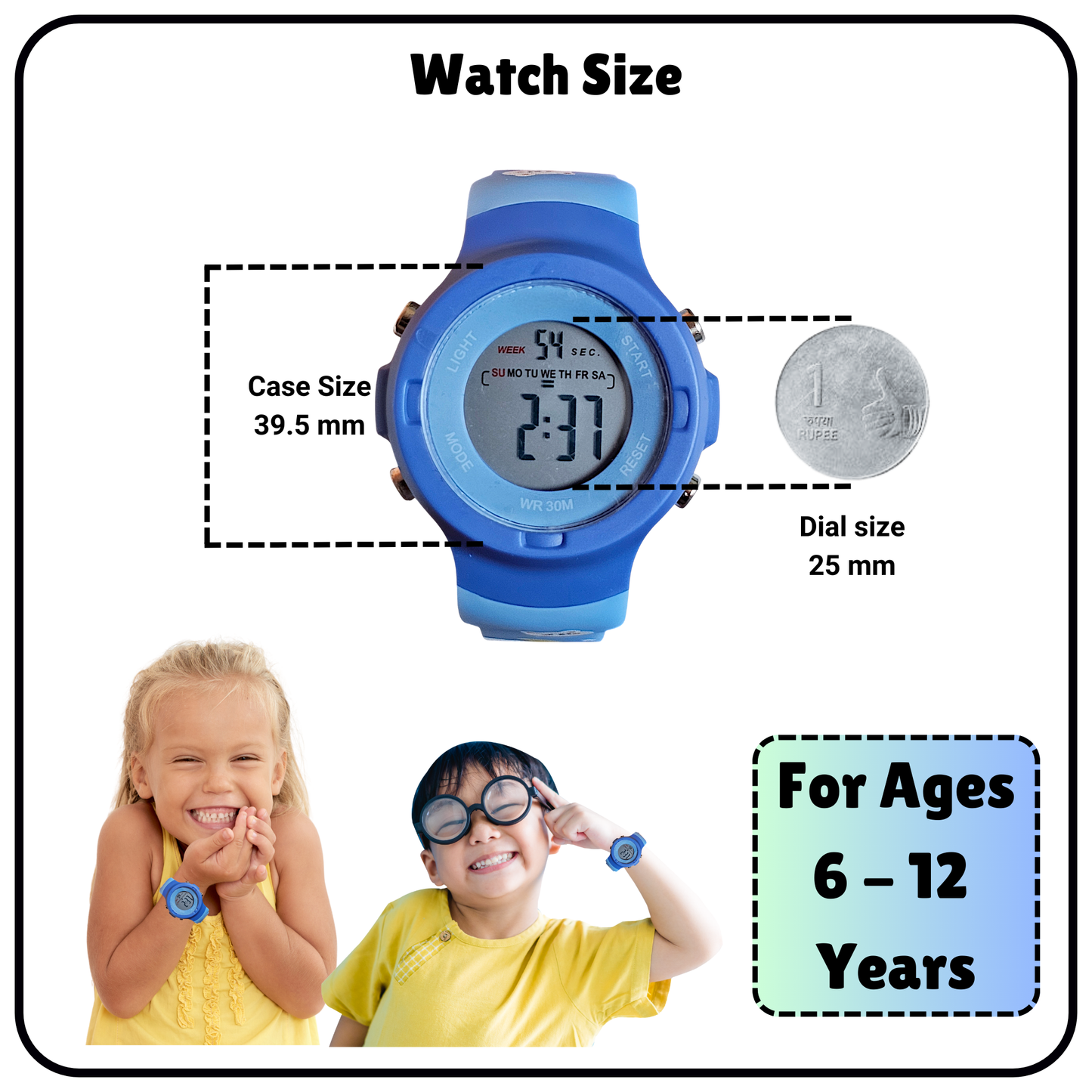 Hooper Kids Digital Sports LED Wrist Watch Boys Girls 5-12 Years Waterproof Multifunction Alarm Stopwatch Backlight Durable Strap Outdoor Casual Wear