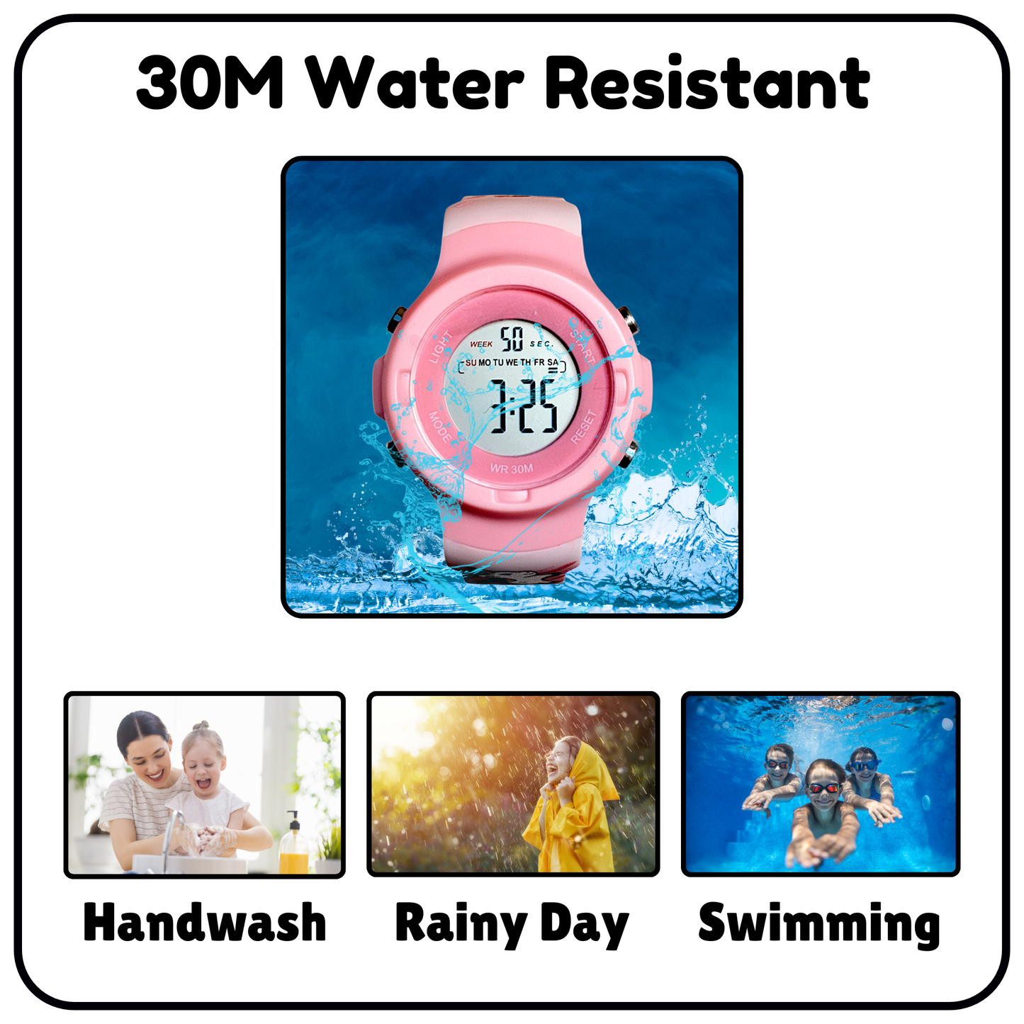 Hooper Kids Digital Sports LED Wrist Watch Boys Girls 5-12 Years Waterproof Multifunction Alarm Stopwatch Backlight Durable Strap Outdoor Casual Wear