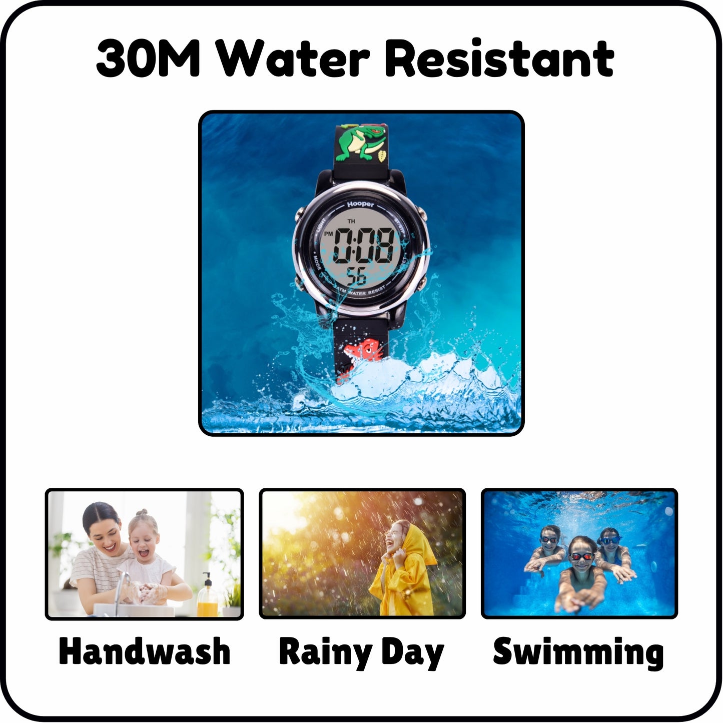 Hooper Premium Watches for Boys β 3D Cute LED 7 Colors Multifunction Digital Waterproof Watch for Kids 5-10 Years, Unbreakable Silicone Strap ( DINOSAURS )