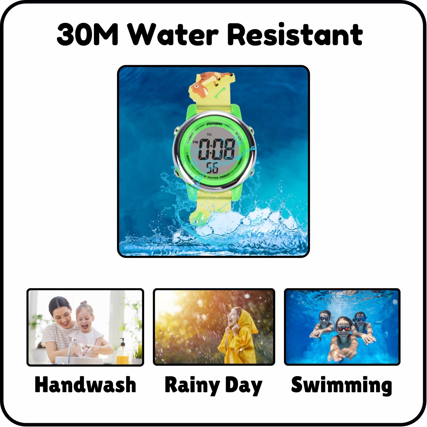 Hooper Premium Watches for Boys β 3D Cute LED 7 Colors Multifunction Digital Waterproof Watch for Kids 5-10 Years, Unbreakable Silicone Strap ( DINOSAURS )