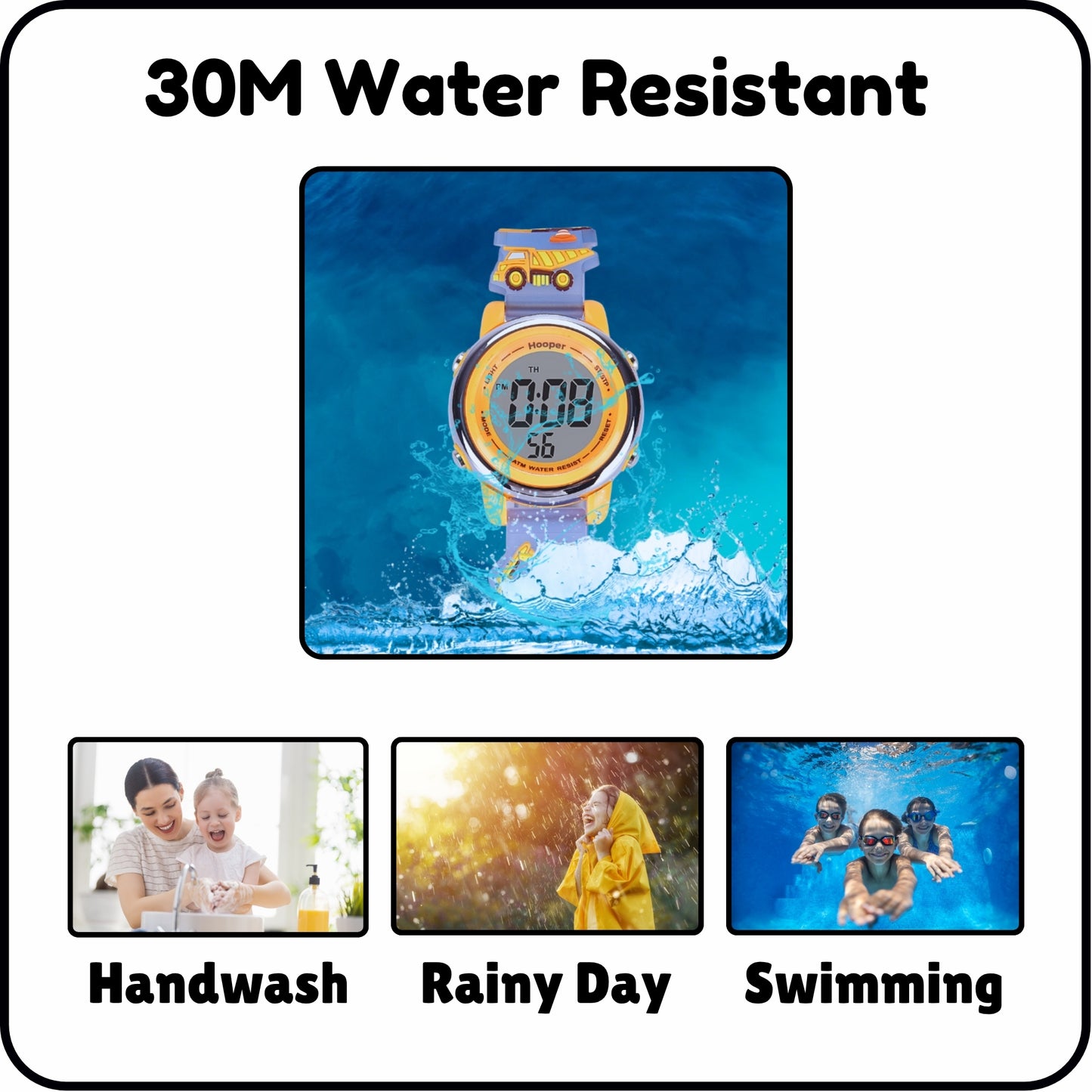 Hooper Premium Watches for Boys – 3D Cute LED 7 Colors Multifunction Digital Waterproof Watch for Kids 5-10 Years, Unbreakable Silicone Strap ( JCB EXCAVATOR )