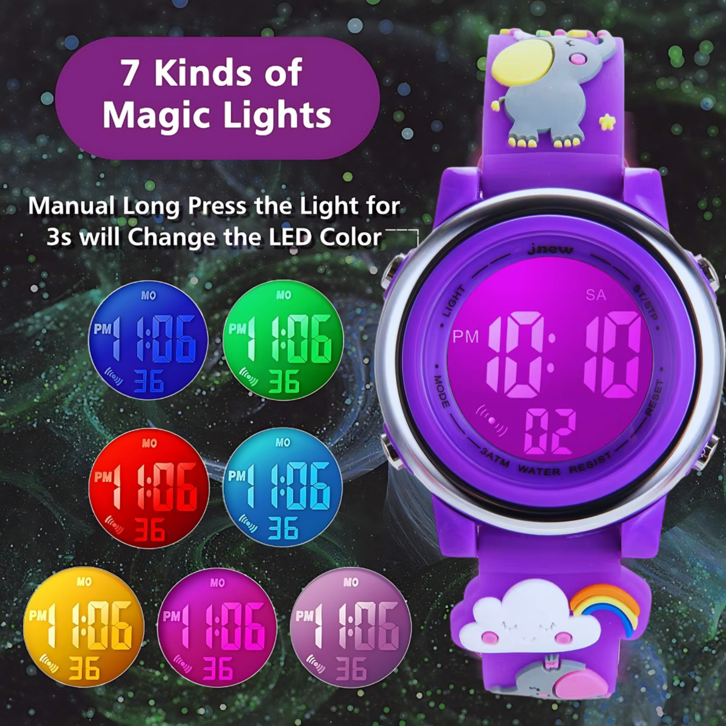 Hooper Unicorn Watches for Girls – 3D Cute LED 7 Colors Multifunction Digital Waterproof Watch for Kids 5-10 Years, Unbreakable Silicone Strap