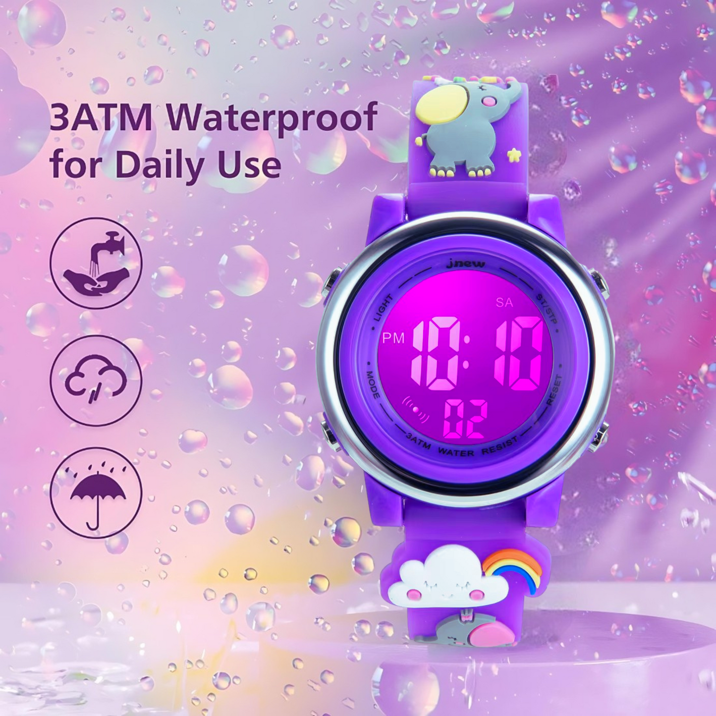 Hooper Unicorn Watches for Girls – 3D Cute LED 7 Colors Multifunction Digital Waterproof Watch for Kids 5-10 Years, Unbreakable Silicone Strap