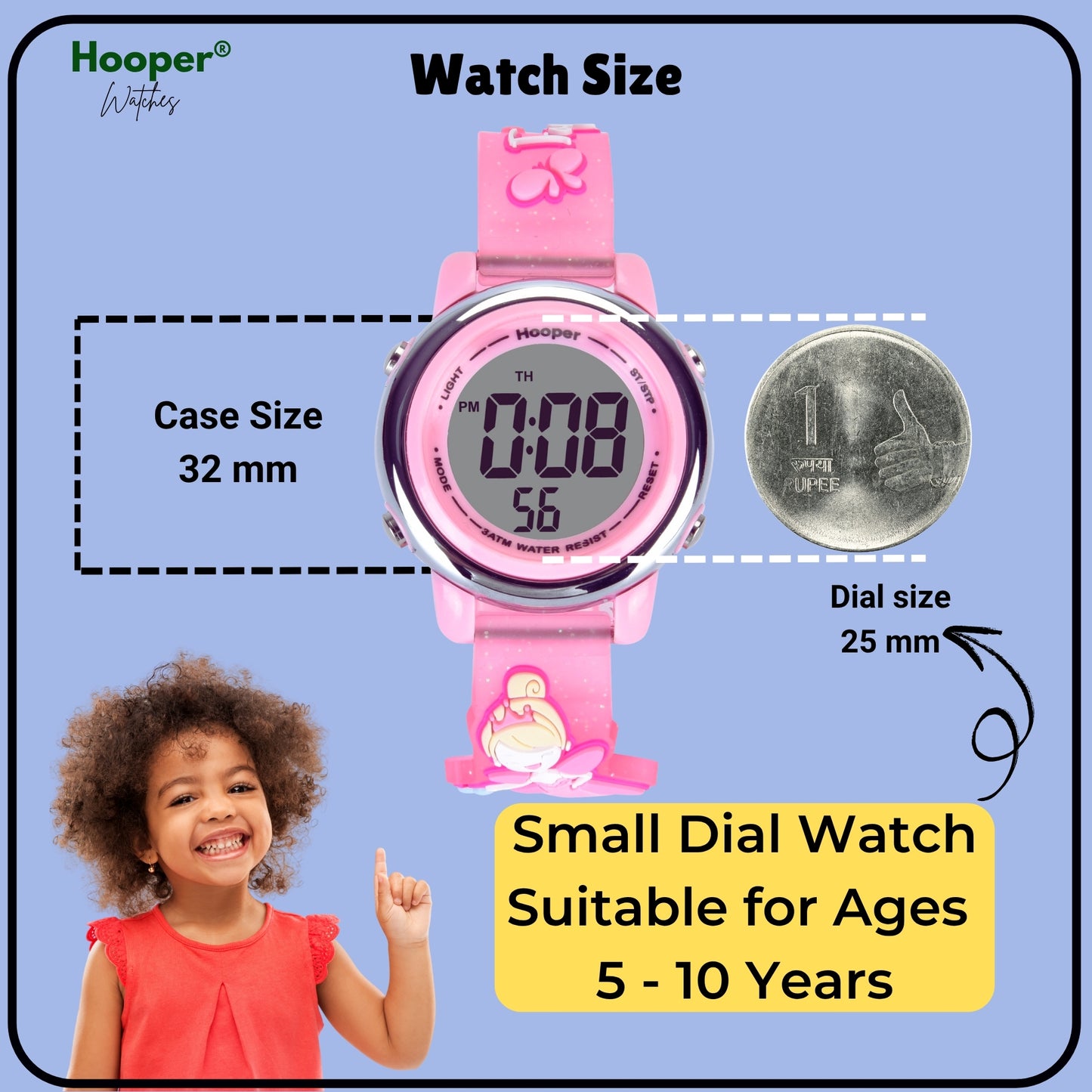 Hooper Premium Watches for Girls β 3D Cute LED 7 Colors Multifunction Digital Waterproof Watch for Kids 5-10 Years, Unbreakable Silicone Strap ( Fairy )