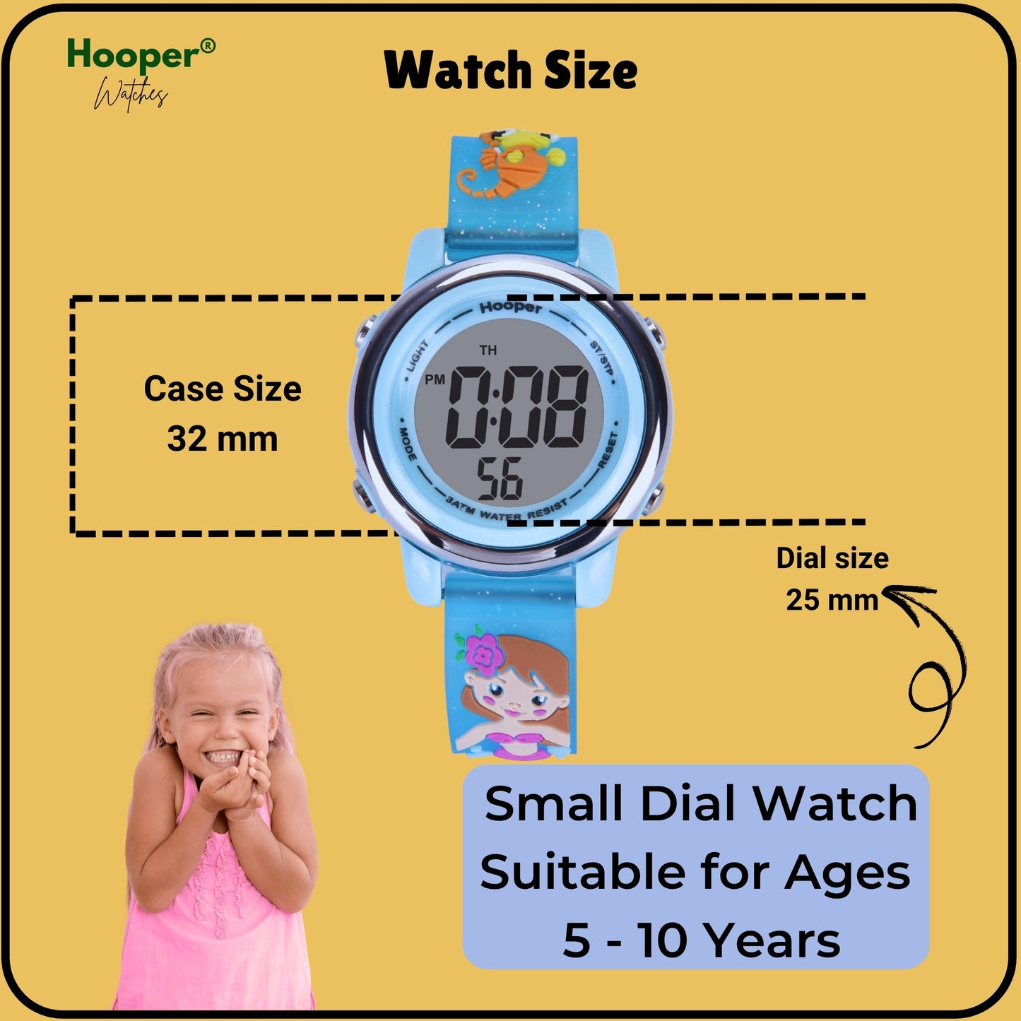 Hooper Premium Watches for Girls – 3D Cute LED 7 Colors Multifunction Digital Waterproof Watch for Kids 5-10 Years, Unbreakable Silicone Strap ( MERMAID )