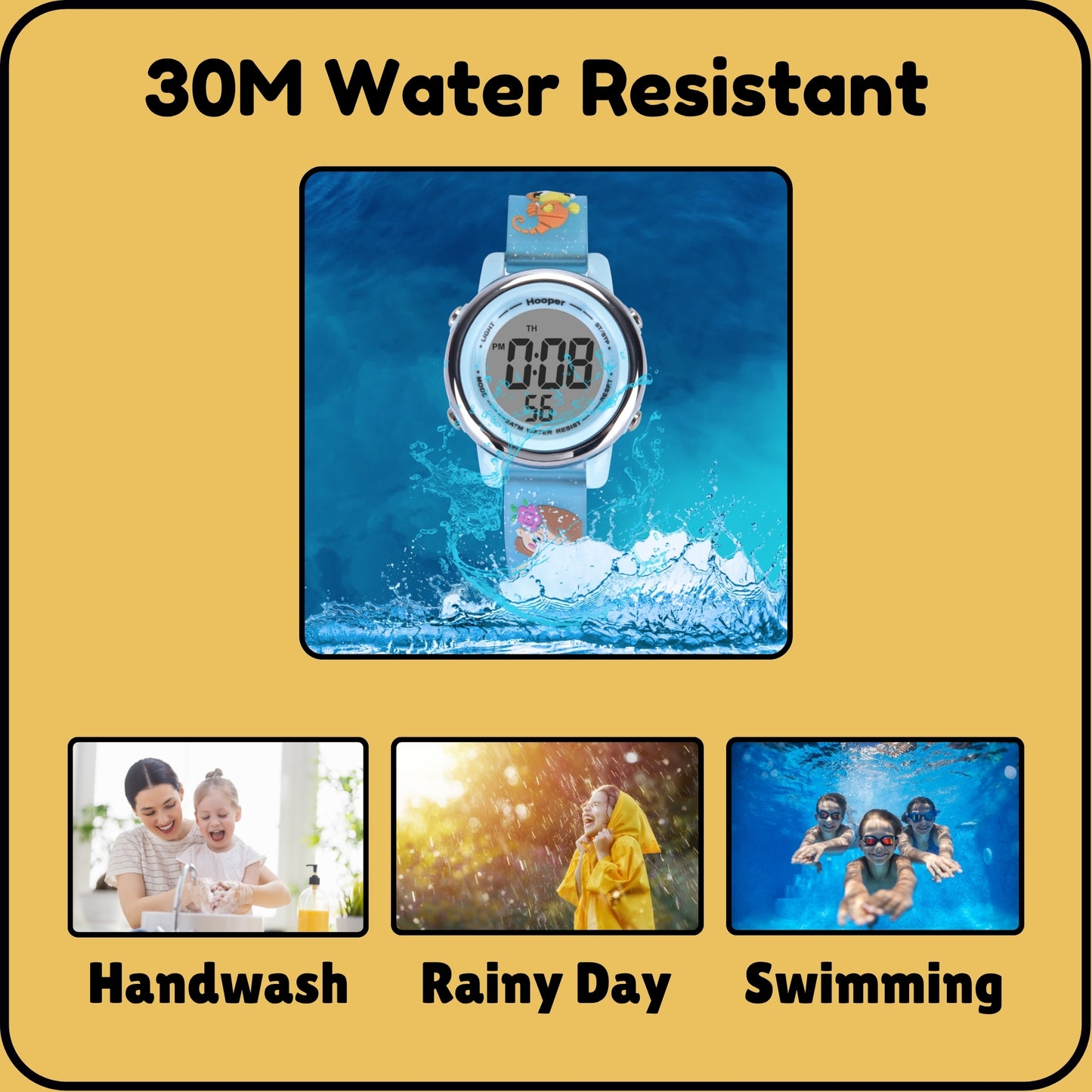 Hooper Premium Watches for Girls – 3D Cute LED 7 Colors Multifunction Digital Waterproof Watch for Kids 5-10 Years, Unbreakable Silicone Strap ( MERMAID )