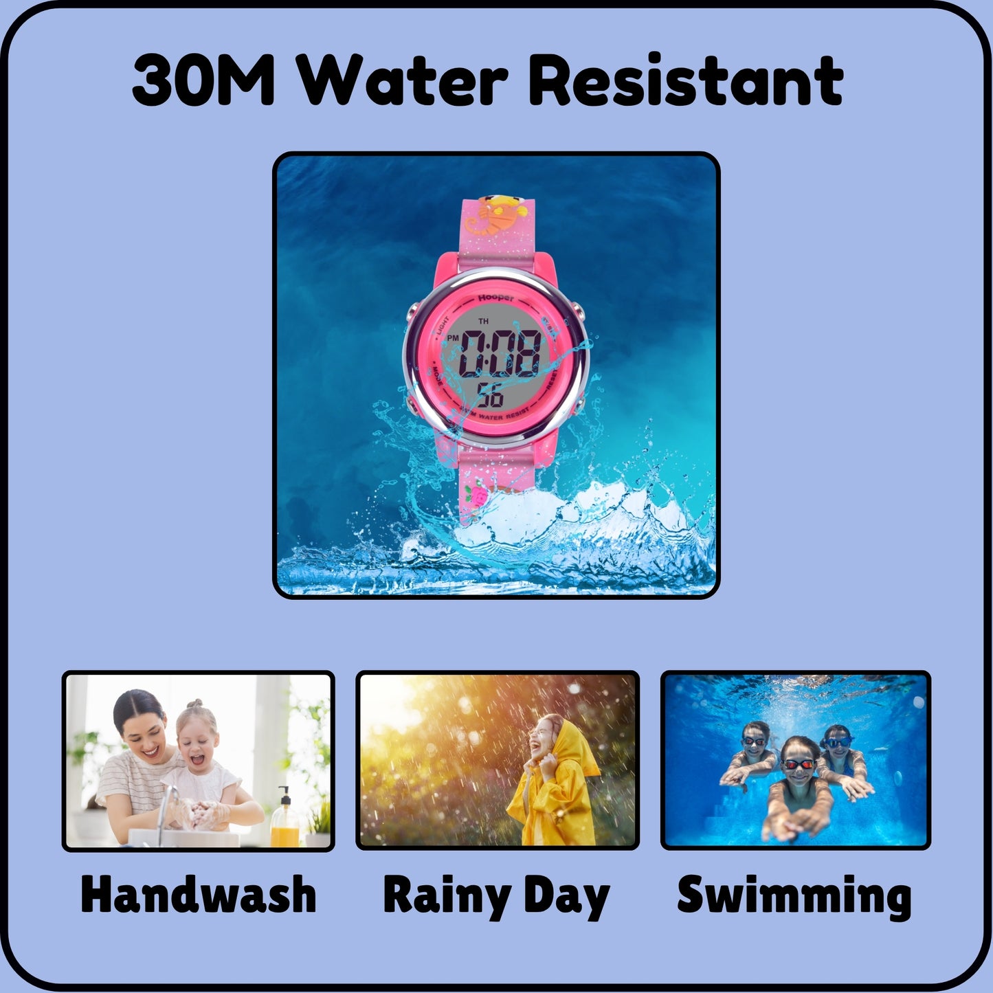 Hooper Premium Watches for Girls – 3D Cute LED 7 Colors Multifunction Digital Waterproof Watch for Kids 5-10 Years, Unbreakable Silicone Strap ( MERMAID )