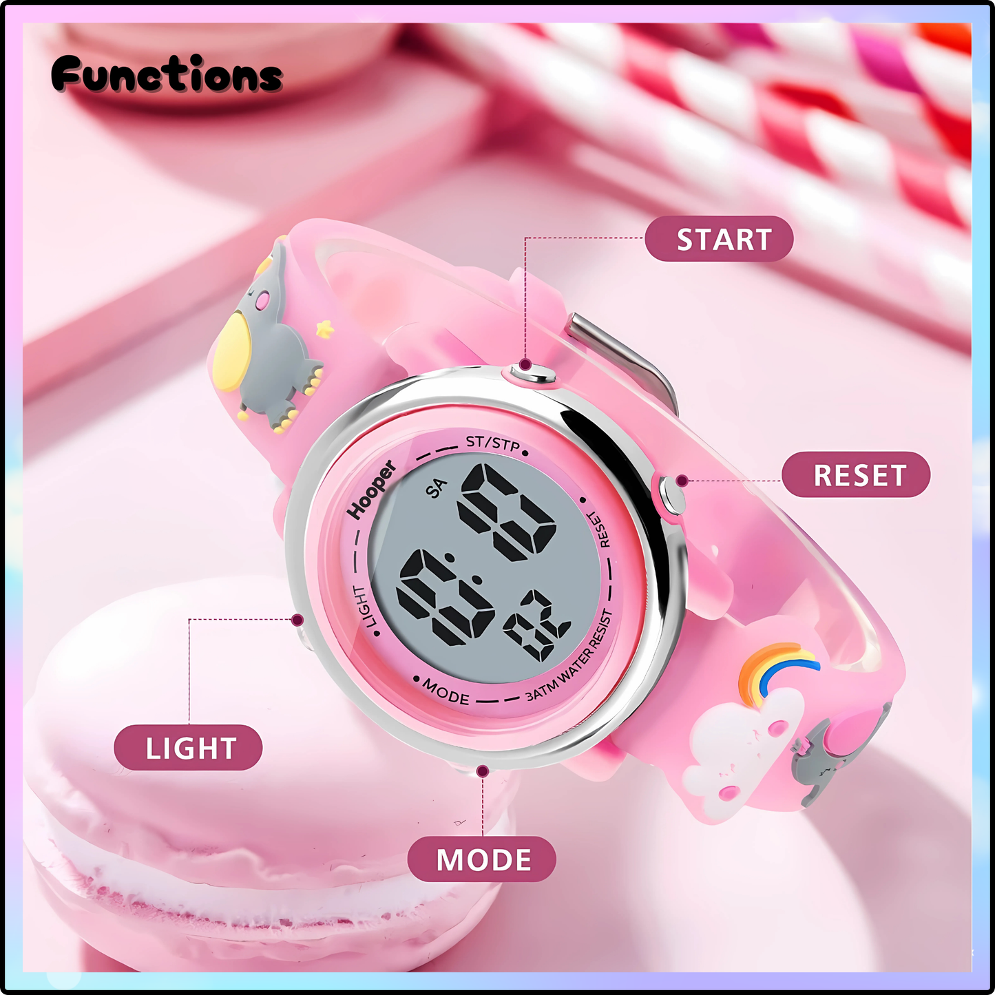Hooper Digital kids Watches For Girls, Elephant Pink