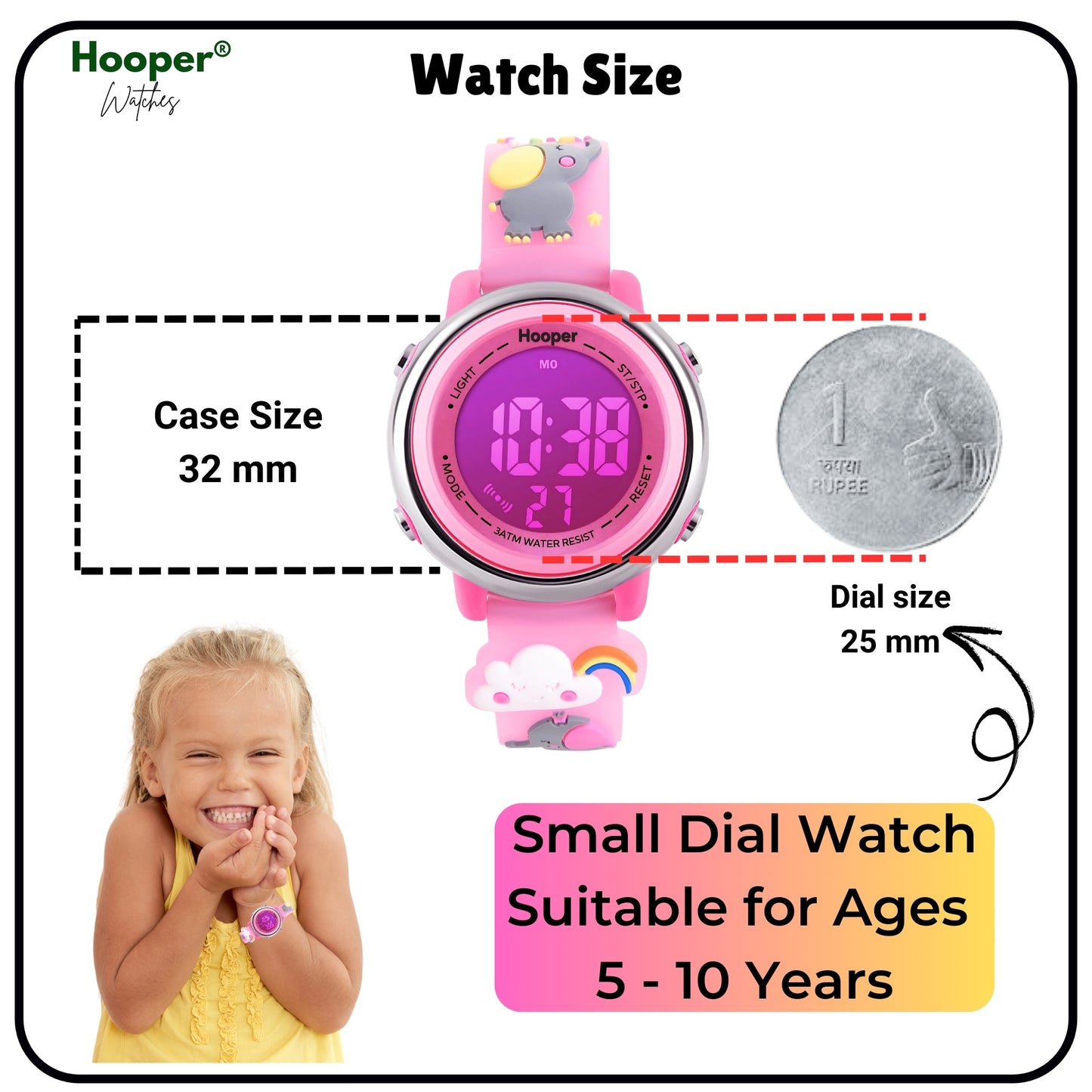 Hooper Digital kids Watches For Girls, Elephant Pink