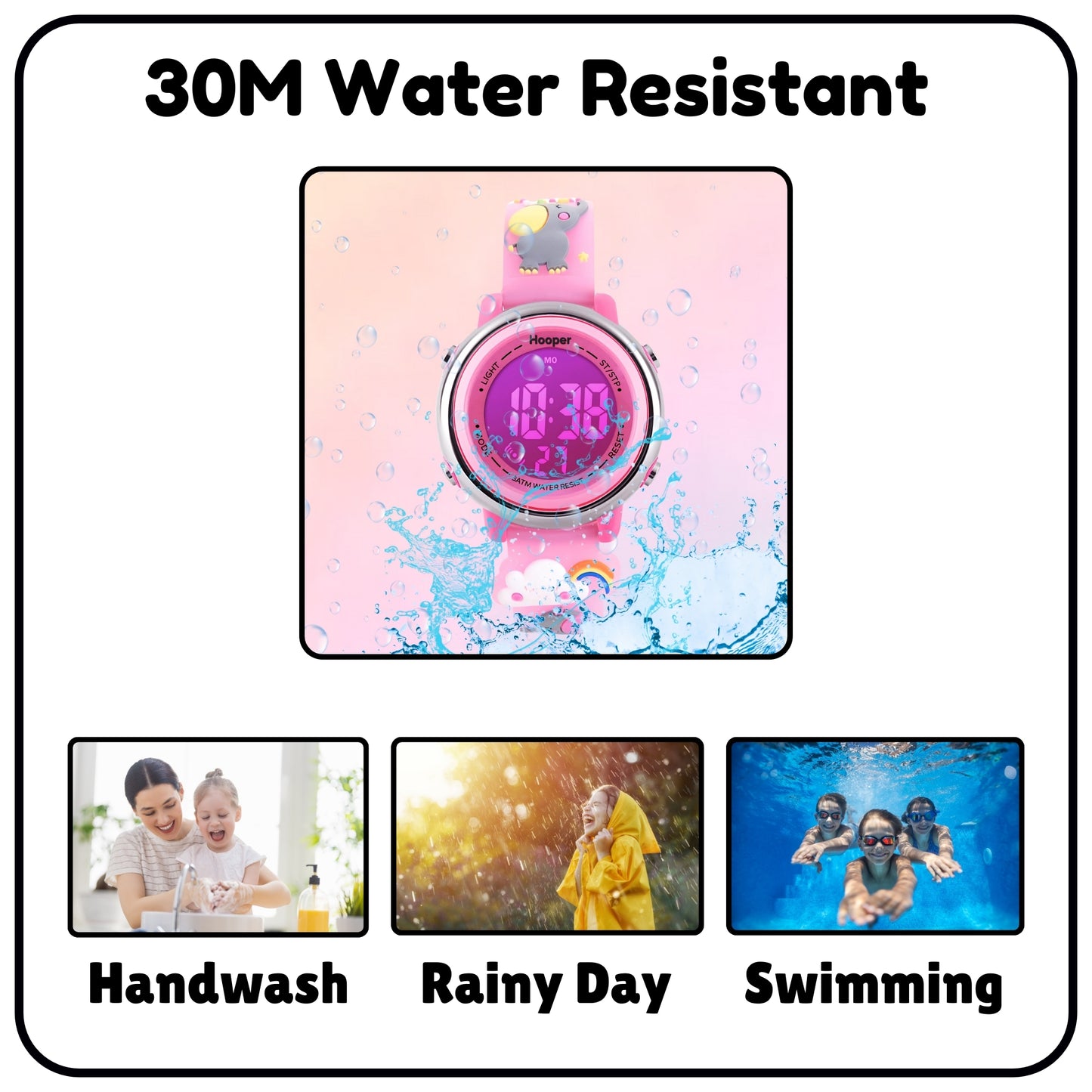 Hooper Digital kids Watches For Girls, Elephant Pink