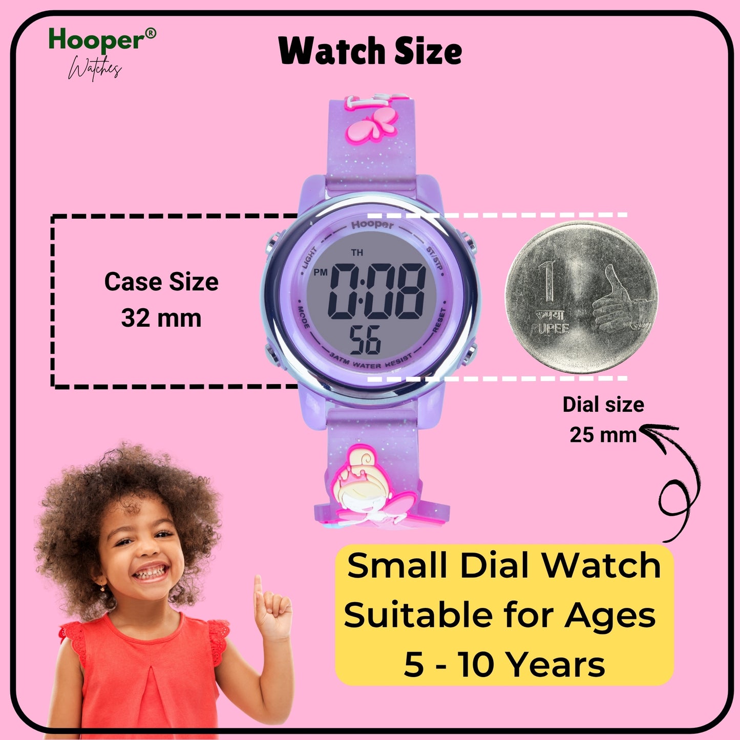 Hooper Premium Watches for Girls β 3D Cute LED 7 Colors Multifunction Digital Waterproof Watch for Kids 5-10 Years, Unbreakable Silicone Strap ( Fairy )