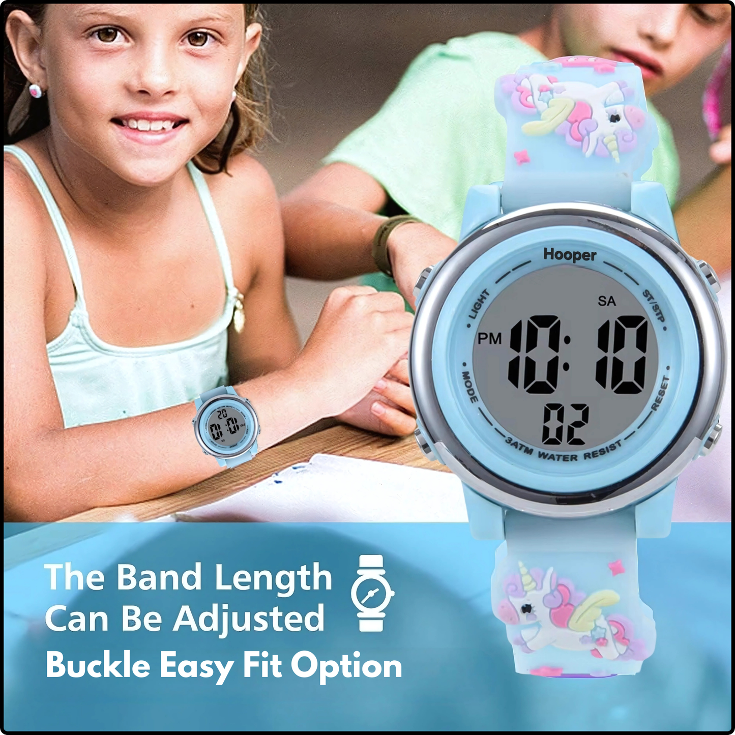 Hooper Unicorn Watches for Girls – 3D Cute LED 7 Colors Multifunction Digital Waterproof Watch for Kids 5-10 Years, Unbreakable Silicone Strap