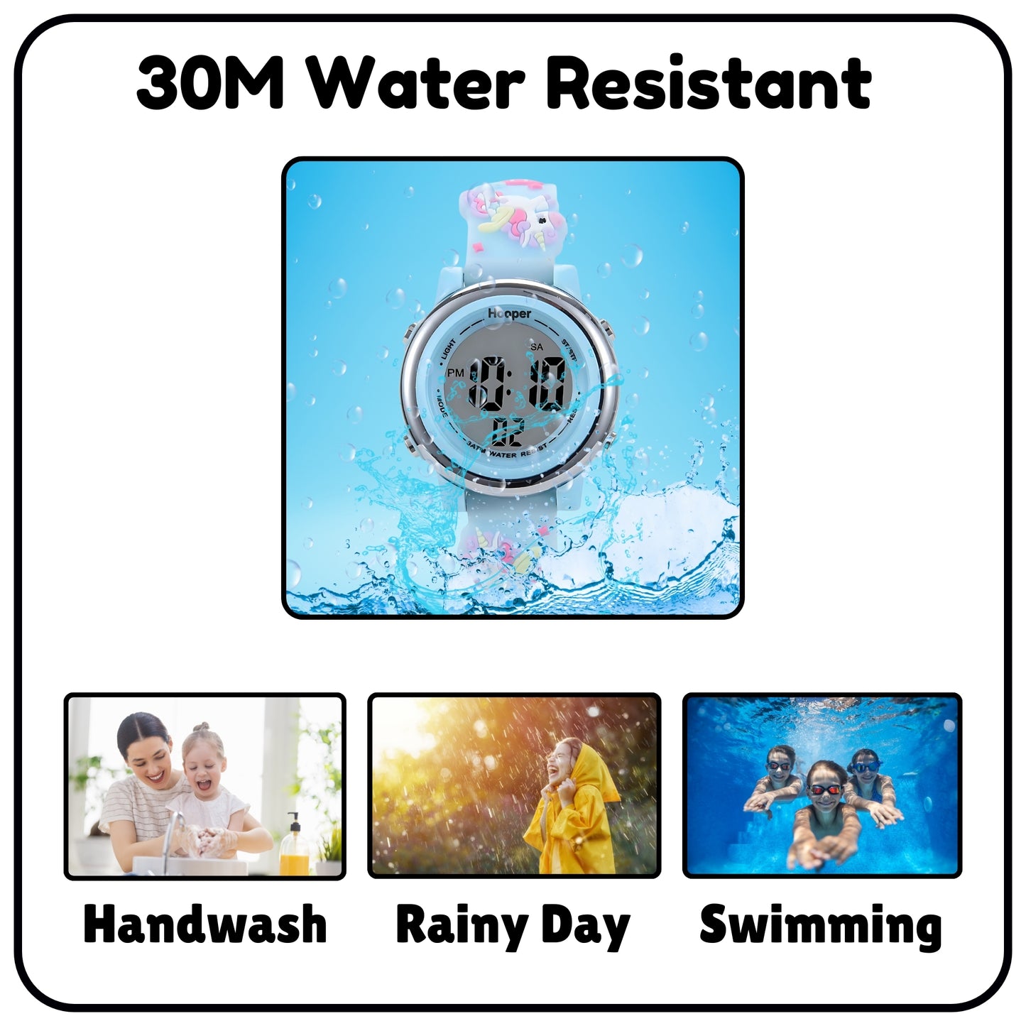 Hooper Unicorn Watches for Girls – 3D Cute LED 7 Colors Multifunction Digital Waterproof Watch for Kids 5-10 Years, Unbreakable Silicone Strap