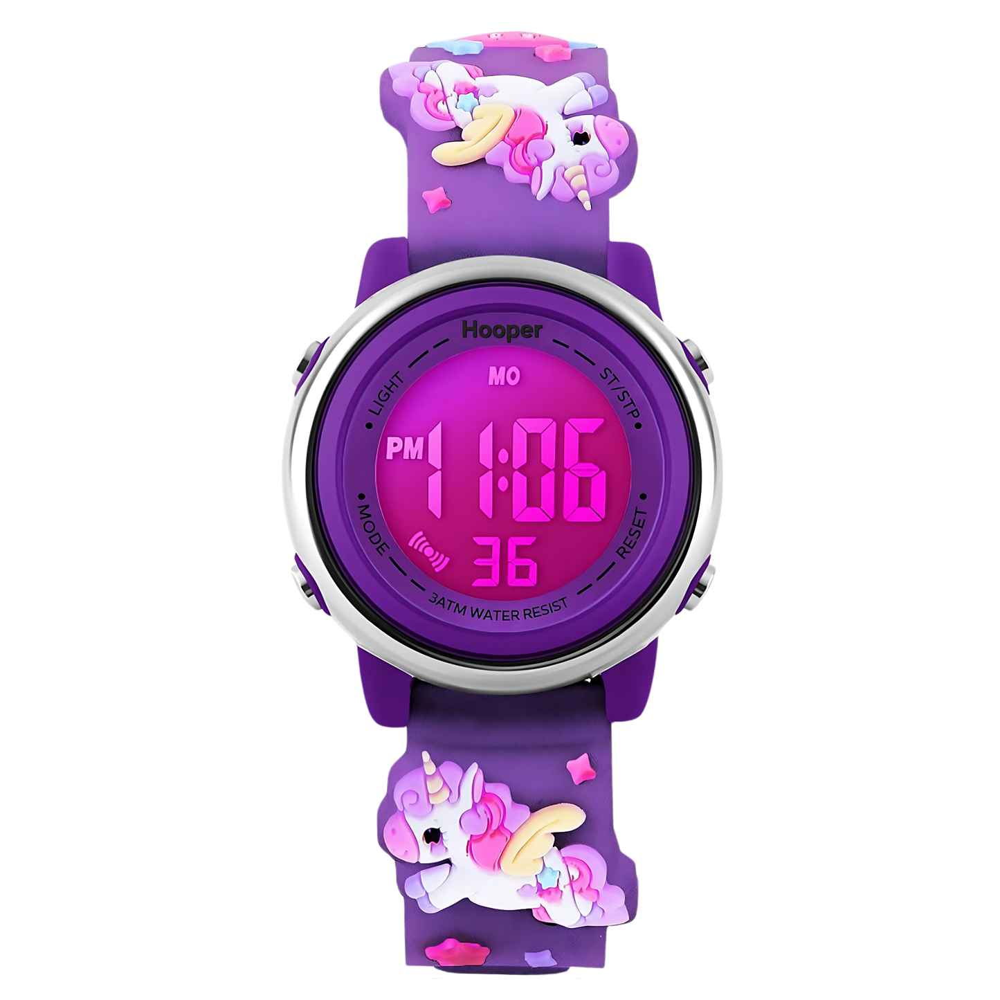 Hooper Unicorn Watches for Girls – 3D Cute LED 7 Colors Multifunction Digital Waterproof Watch for Kids 5-10 Years, Unbreakable Silicone Strap