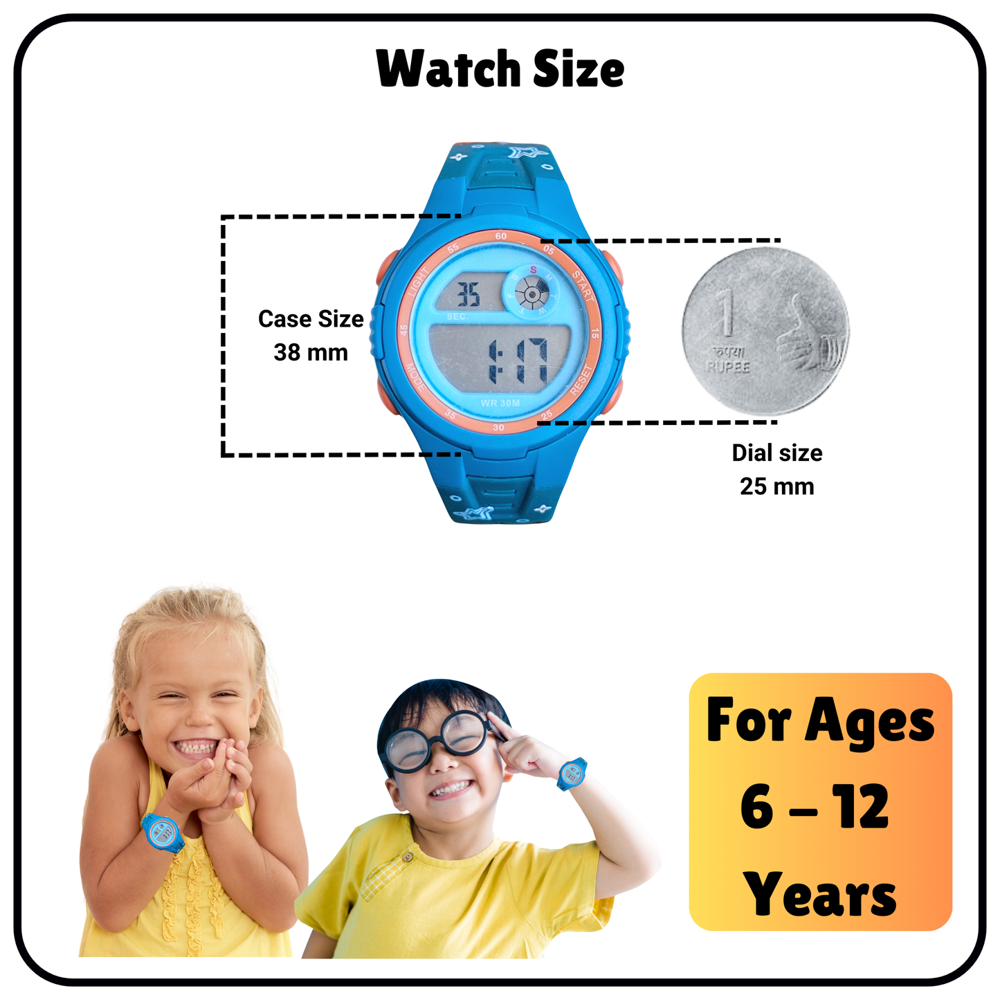 Hooper Kids Digital Sports LED Wrist Watch Boys Girls 5-12 Years Waterproof Multifunction Alarm Stopwatch Backlight Durable Strap Outdoor Casual Wear