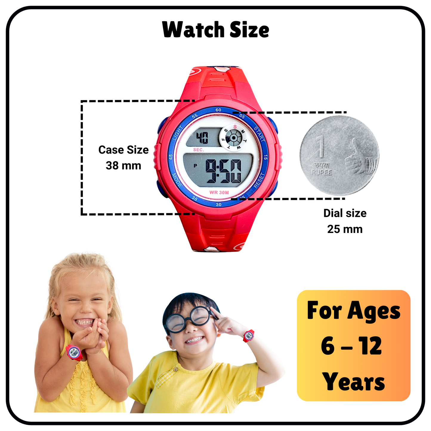 Hooper Kids Digital Sports LED Wrist Watch Boys Girls 5-12 Years Waterproof Multifunction Alarm Stopwatch Backlight Durable Strap Outdoor Casual Wear
