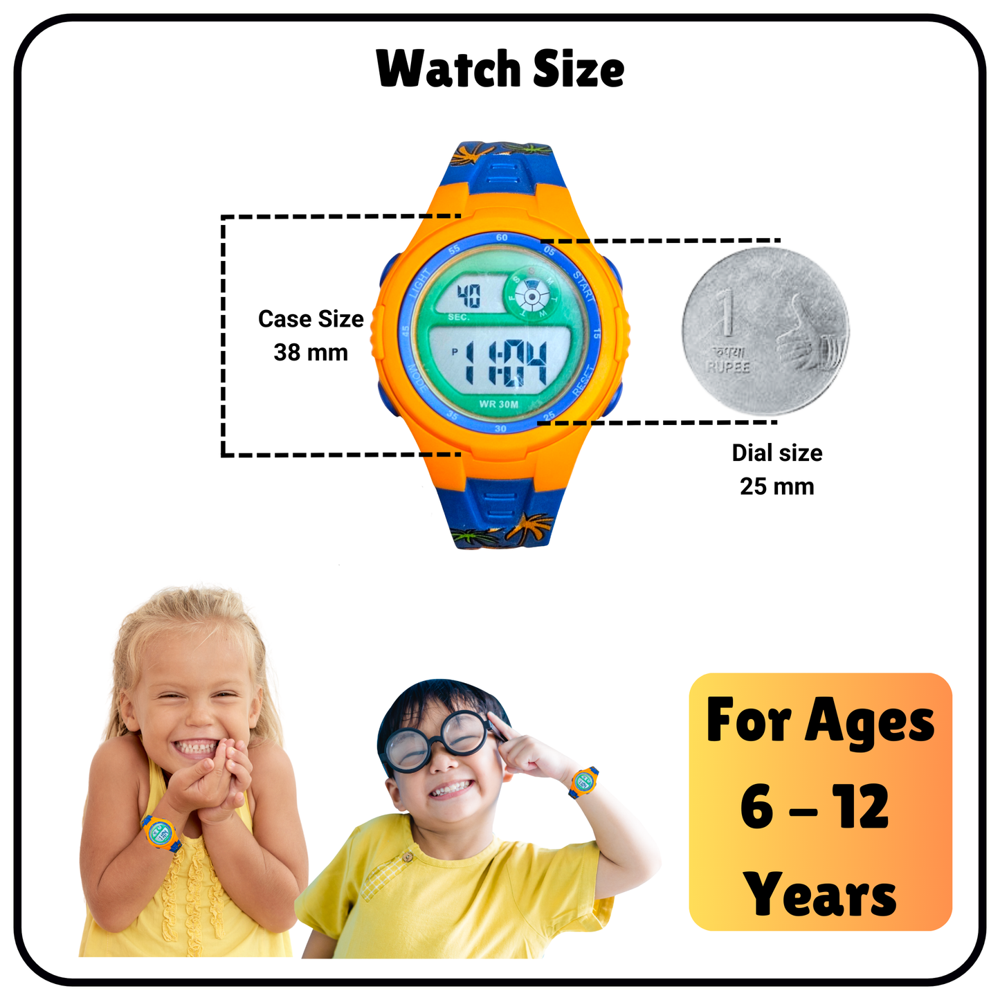 Hooper Kids Digital Sports LED Wrist Watch Boys Girls 5-12 Years Waterproof Multifunction Alarm Stopwatch Backlight Durable Strap Outdoor Casual Wear