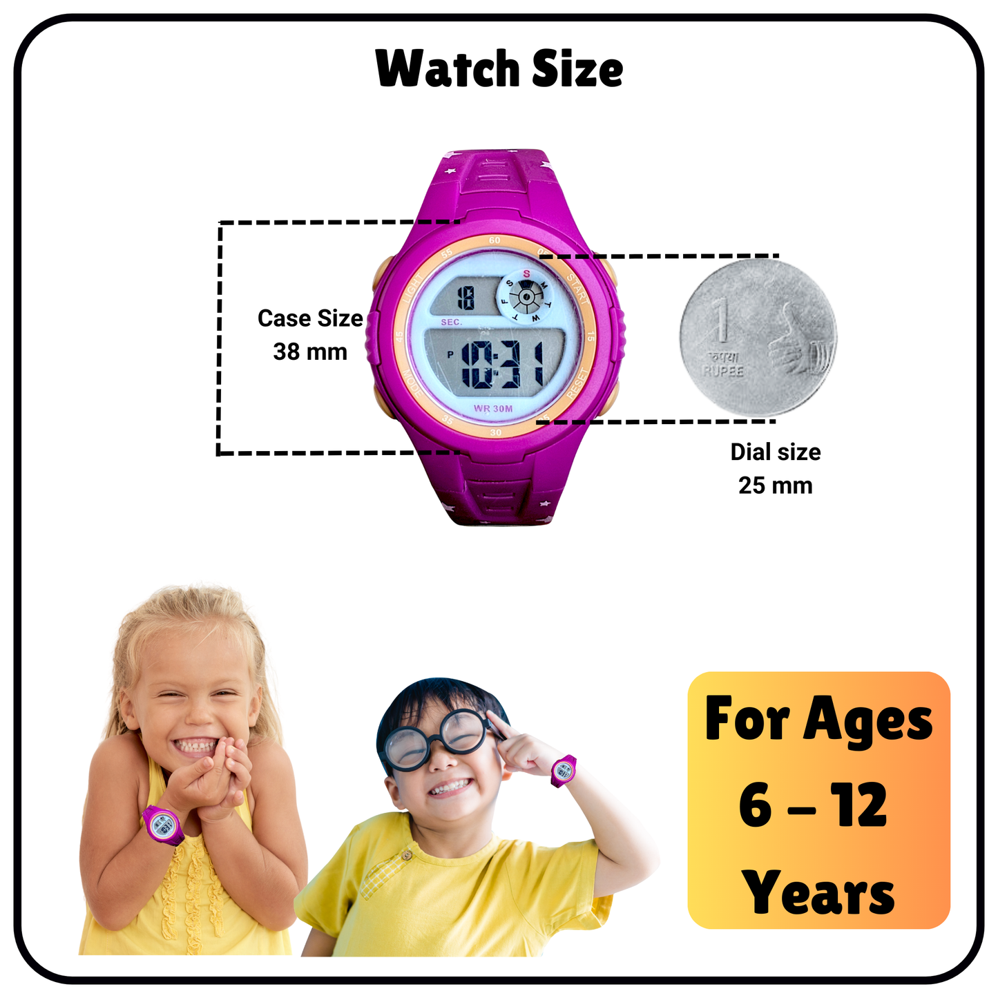 Hooper Kids Digital Sports LED Wrist Watch Boys Girls 5-12 Years Waterproof Multifunction Alarm Stopwatch Backlight Durable Strap Outdoor Casual Wear