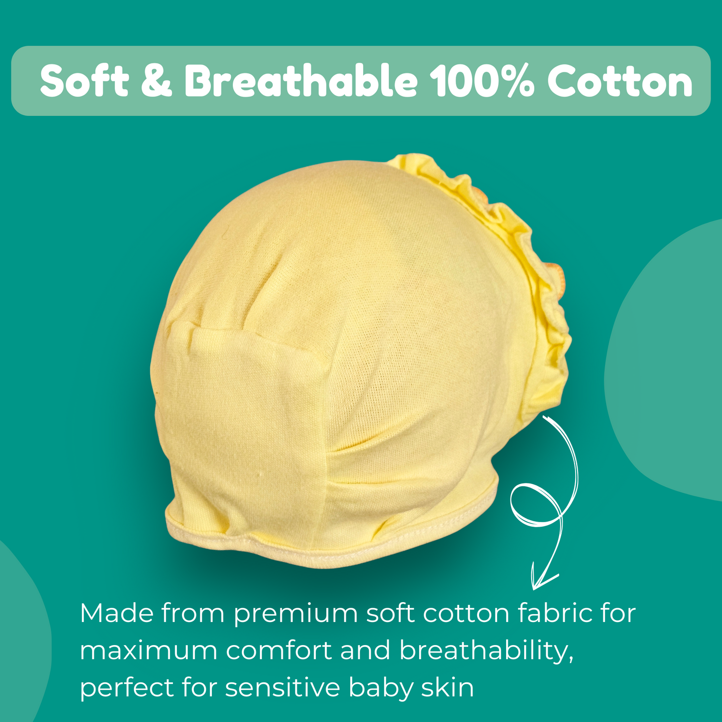 HOOPER Baby Caps Pack of 3 - Soft Cotton Double Layer Infant Bonnets for Newborns, With Strings, Multicolor
