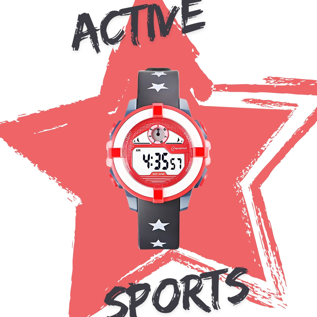 Hooper Kids Digital Sports LED Wrist Watch Boys Girls 5-12 Years Waterproof Multifunction Alarm Stopwatch Backlight Durable Strap Outdoor Casual Wear