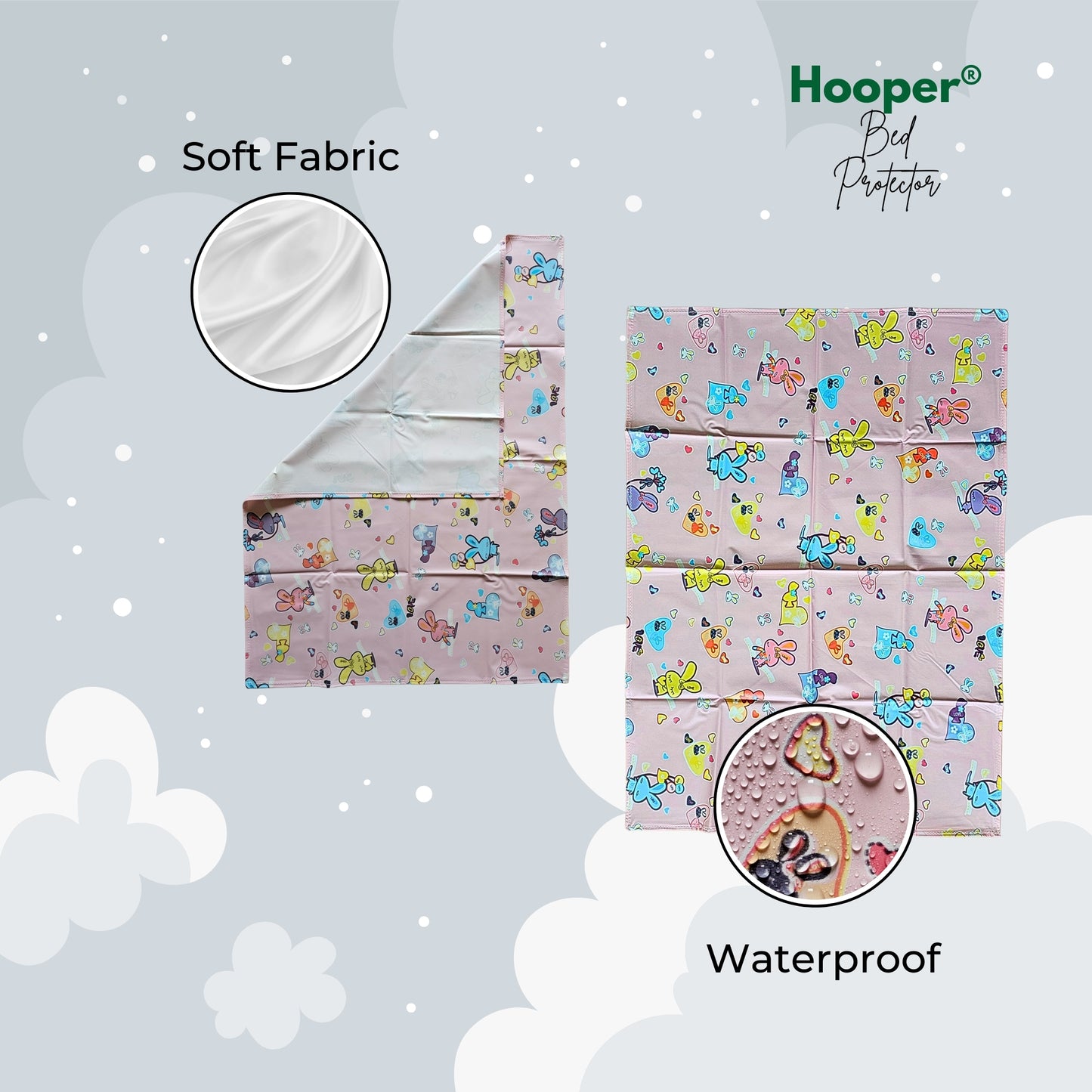 Hooper Plastic Baby Bed-Sheet | Wetting Protector Sheet | Mattress Sheet for Baby | Toddler Bed-Sheet | Thin, Printed Tiny Animal Pattern, Washable, Protects from Wetness (Multicolor Medium)