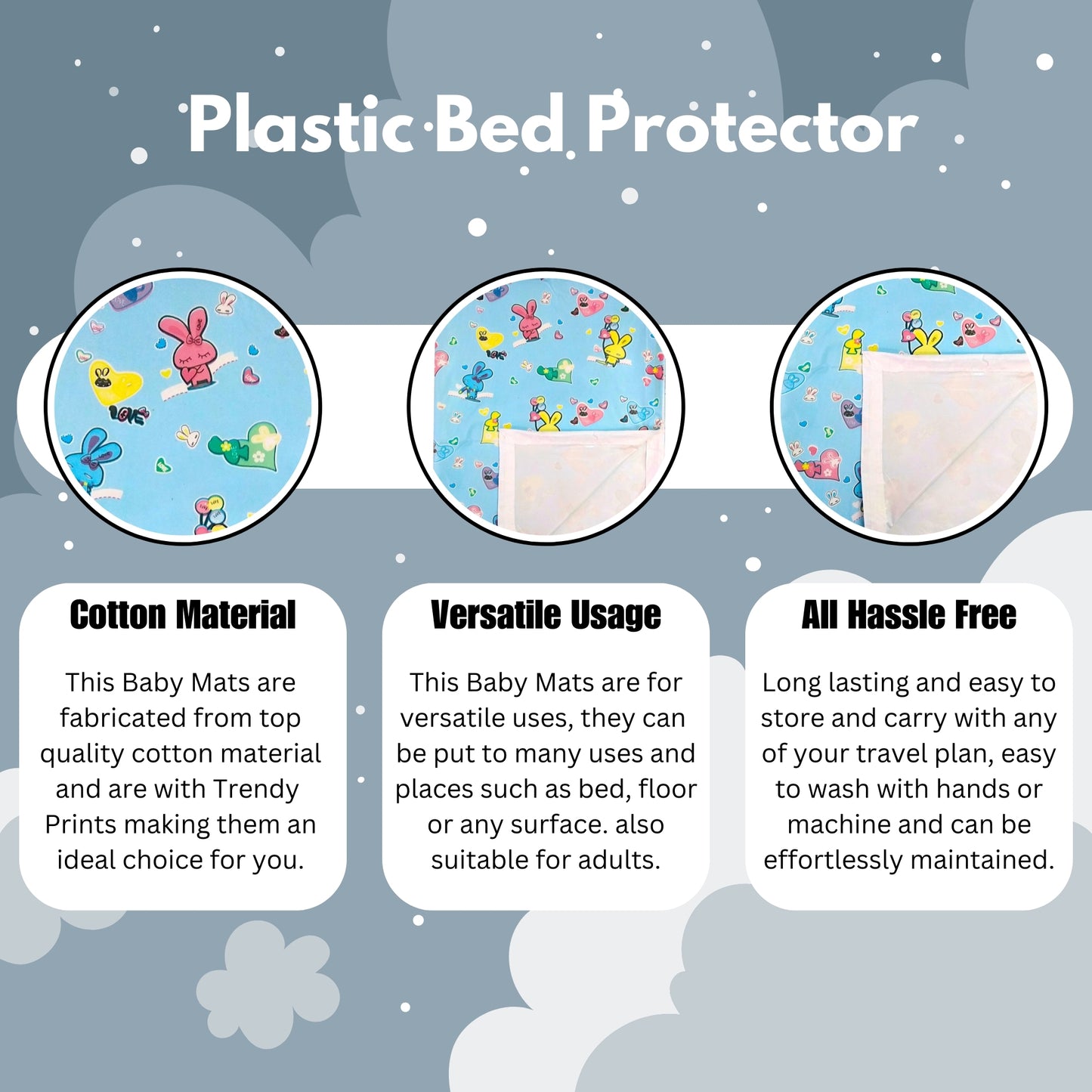 Hooper Plastic Baby Bed-Sheet | Wetting Protector Sheet | Mattress Sheet for Baby | Toddler Bed-Sheet | Thin, Printed Tiny Animal Pattern, Washable, Protects from Wetness, Large