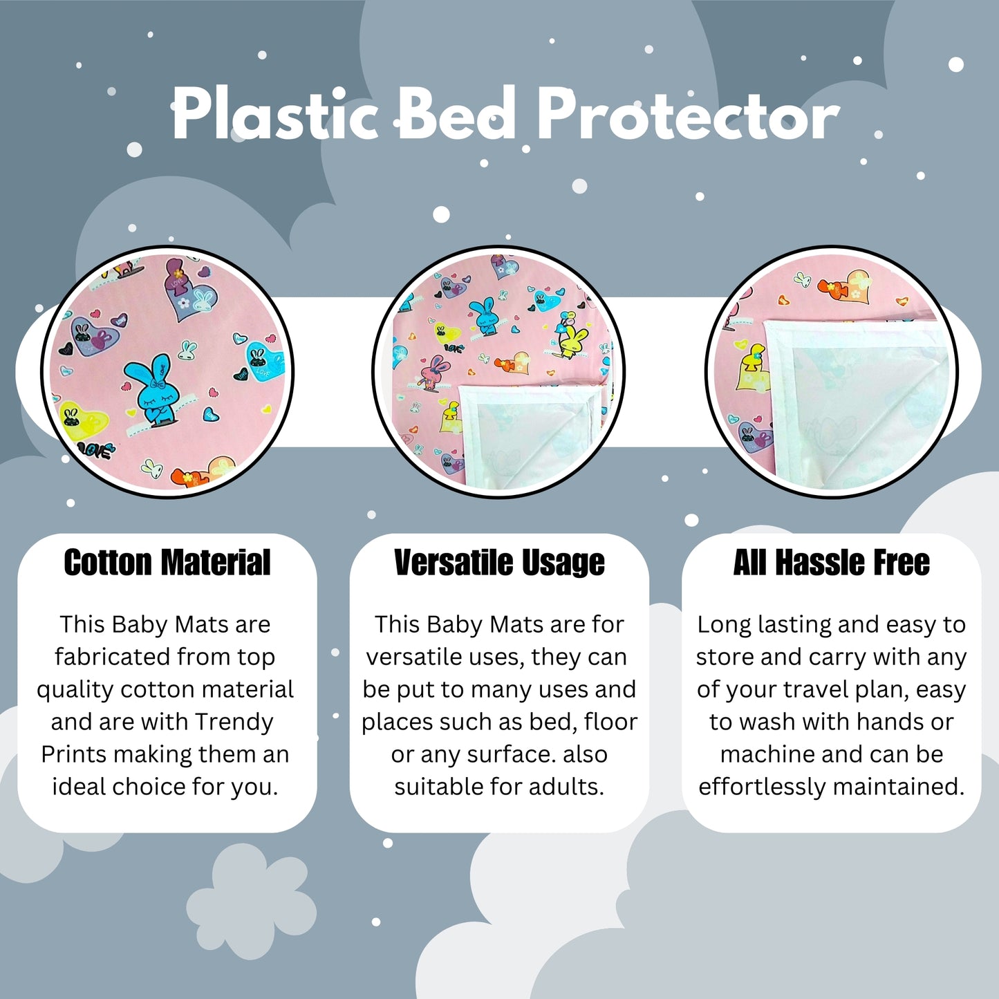 Hooper Plastic Baby Bed-Sheet | Wetting Protector Sheet | Mattress Sheet for Baby | Toddler Bed-Sheet | Thin, Printed Tiny Animal Pattern, Washable, Protects from Wetness, Large