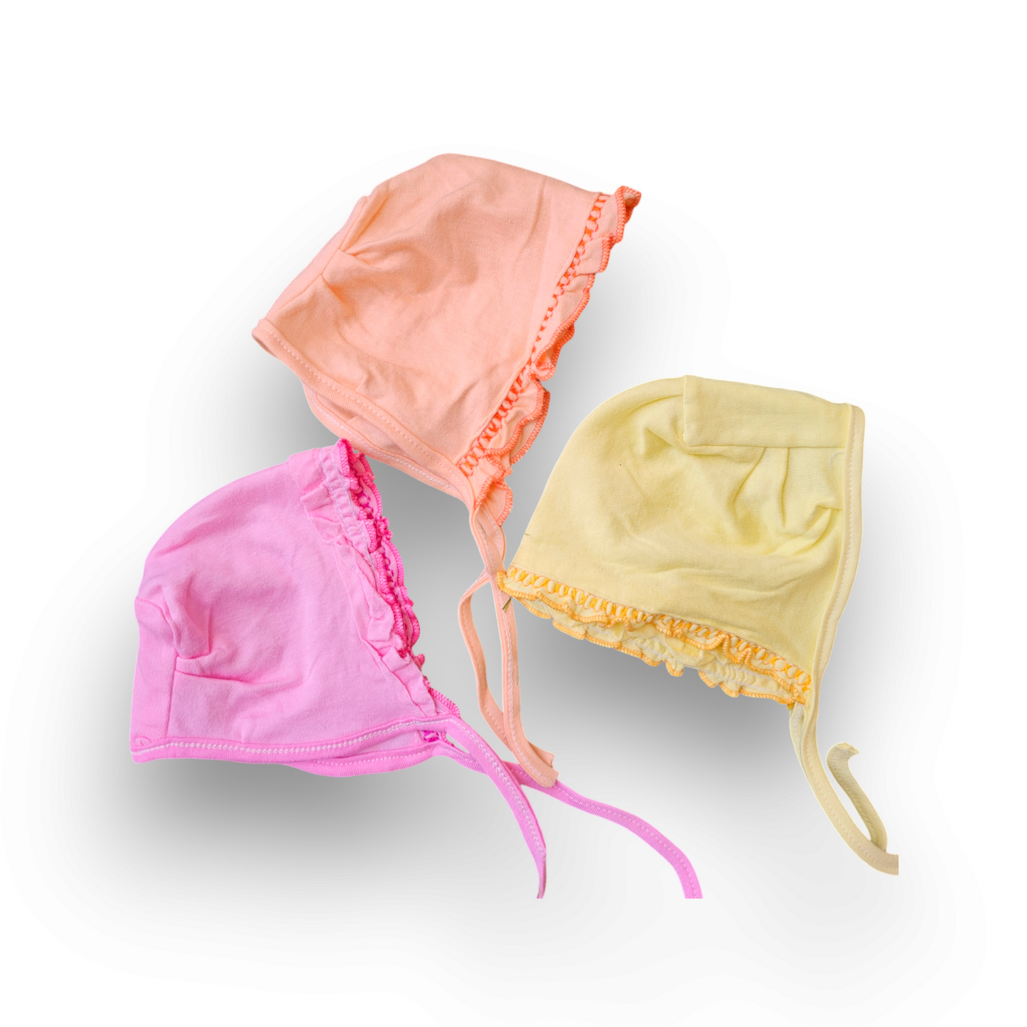 HOOPER Baby Caps Pack of 3 - Soft Cotton Double Layer Infant Bonnets for Newborns, With Strings, Multicolor