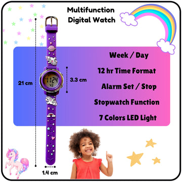 Hooper Unicorn 3D Cute Watches for Girls, Purple