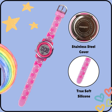 Hooper Premium Watches for Girls – 3D Cute LED 7 Colors Multifunction Digital Waterproof Watch for Kids 5-10 Years, Unbreakable Silicone Strap ( BOWTIE )