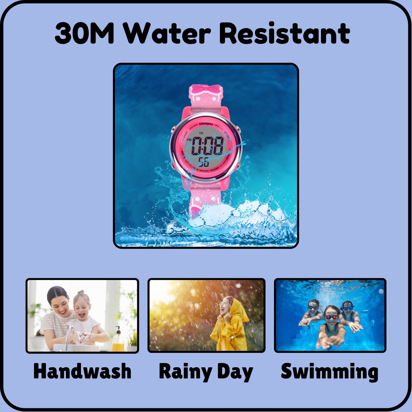 Hooper Premium Watches for Girls – 3D Cute LED 7 Colors Multifunction Digital Waterproof Watch for Kids 5-10 Years, Unbreakable Silicone Strap ( BOWTIE )