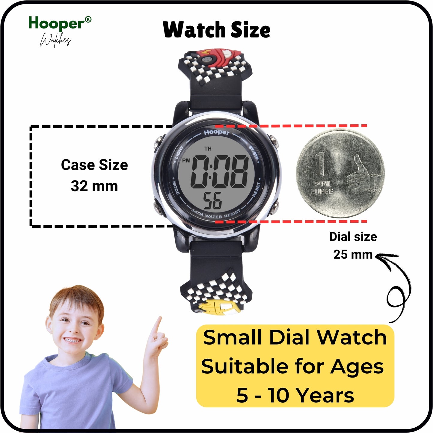 Hooper Premium Watches for Boys – 3D Cute LED 7 Colors Multifunction Digital Waterproof Watch for Kids 5-10 Years, Unbreakable Silicone Strap ( CAR )