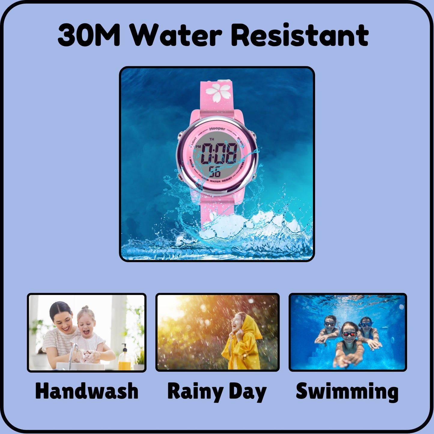 Hooper Premium Watches for Girls – 3D Cute LED 7 Colors Multifunction Digital Waterproof Watch for Kids 5-10 Years, Unbreakable Silicone Strap (CHERRY )