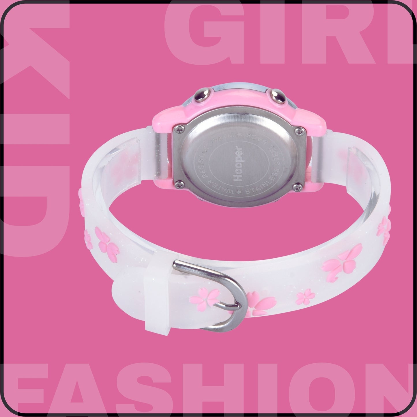 Hooper Premium Watches for Girls – 3D Cute LED 7 Colors Multifunction Digital Waterproof Watch for Kids 5-10 Years, Unbreakable Silicone Strap (CHERRY )