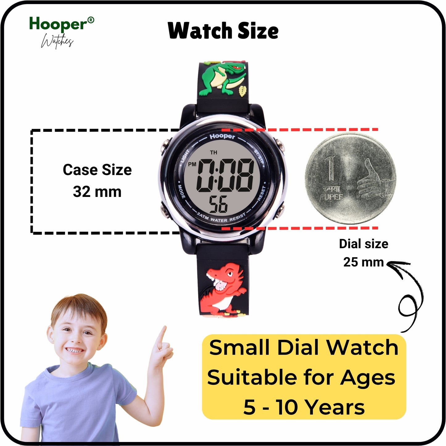 Hooper Premium Watches for Boys – 3D Cute LED 7 Colors Multifunction Digital Waterproof Watch for Kids 5-10 Years, Unbreakable Silicone Strap ( DINOSAURS )