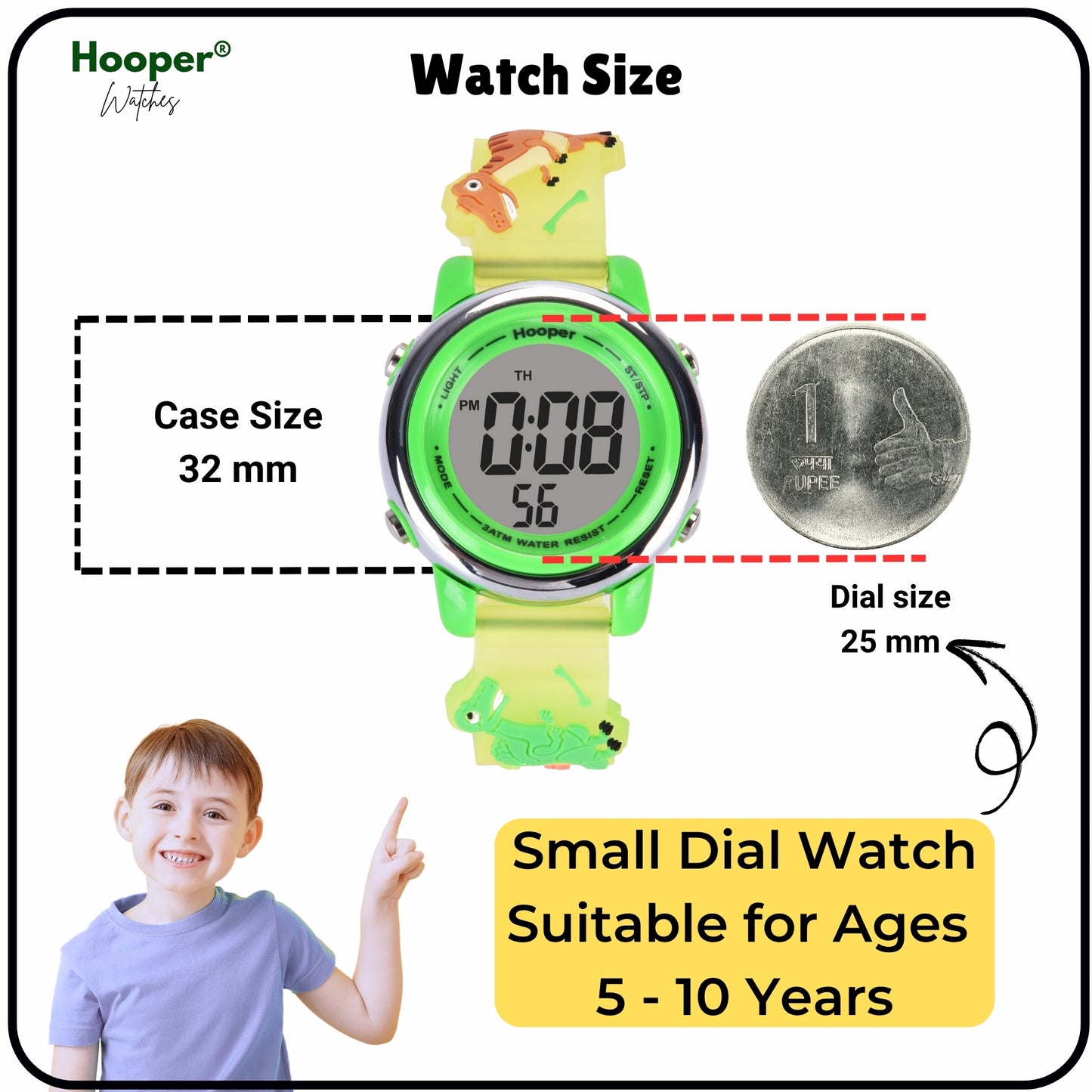 Hooper Premium Watches for Boys – 3D Cute LED 7 Colors Multifunction Digital Waterproof Watch for Kids 5-10 Years, Unbreakable Silicone Strap ( DINOSAURS )