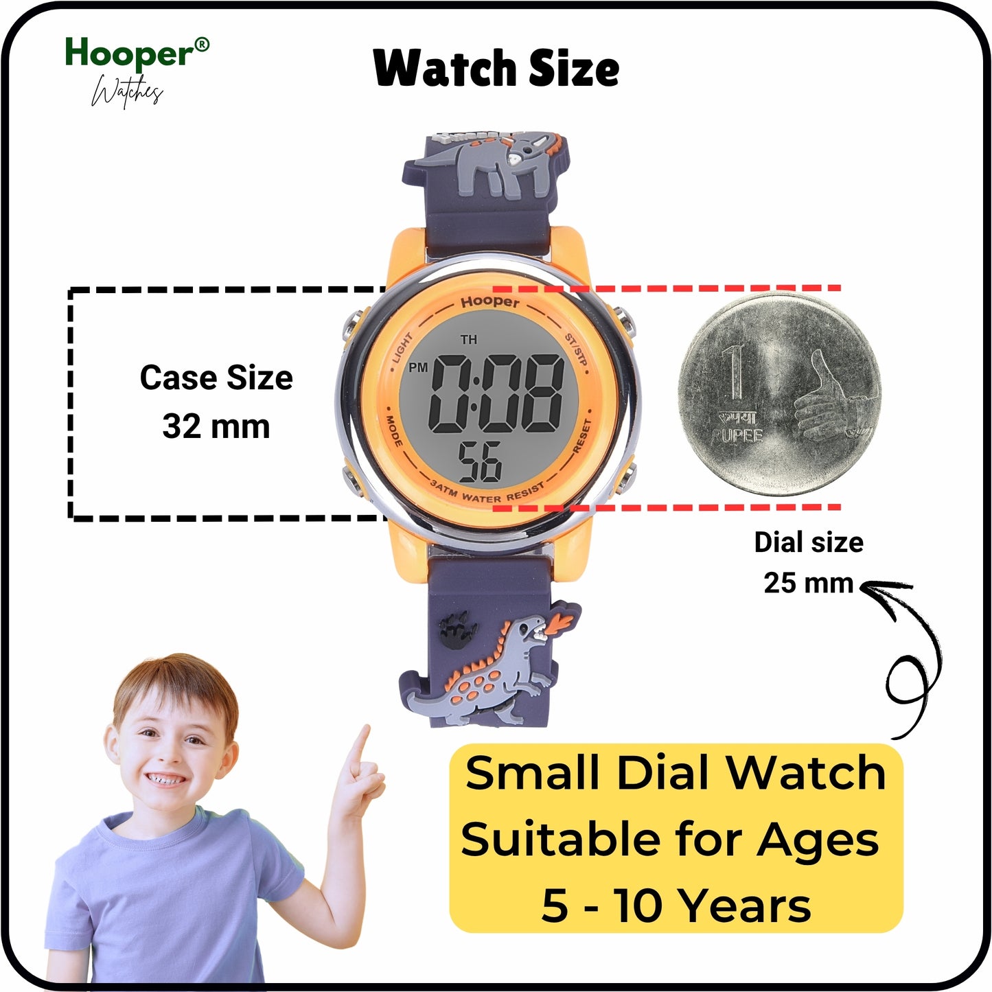 Hooper Premium Watches for Boys – 3D Cute LED 7 Colors Multifunction Digital Waterproof Watch for Kids 5-10 Years, Unbreakable Silicone Strap ( DINOSAURS )
