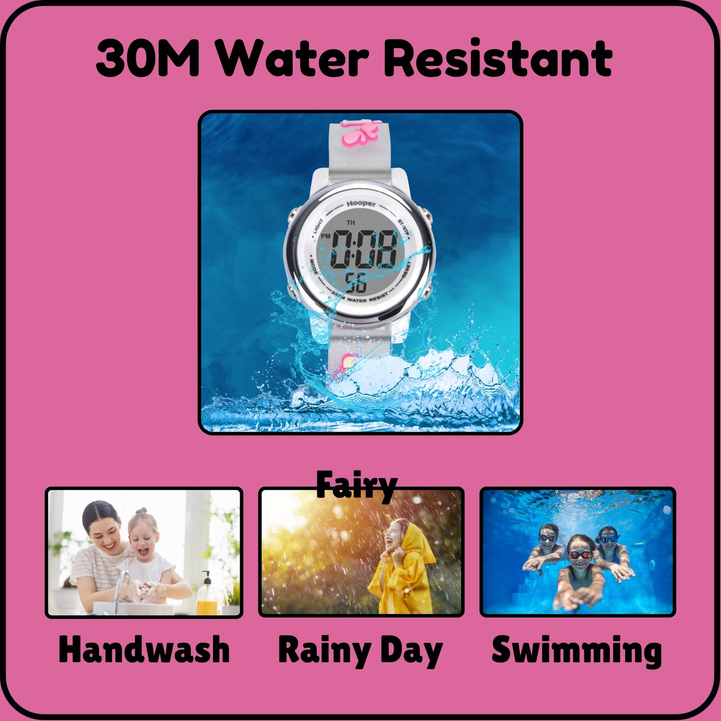 Hooper Premium Watches for Girls – 3D Cute LED 7 Colors Multifunction Digital Waterproof Watch for Kids 5-10 Years, Unbreakable Silicone Strap ( Fairy )