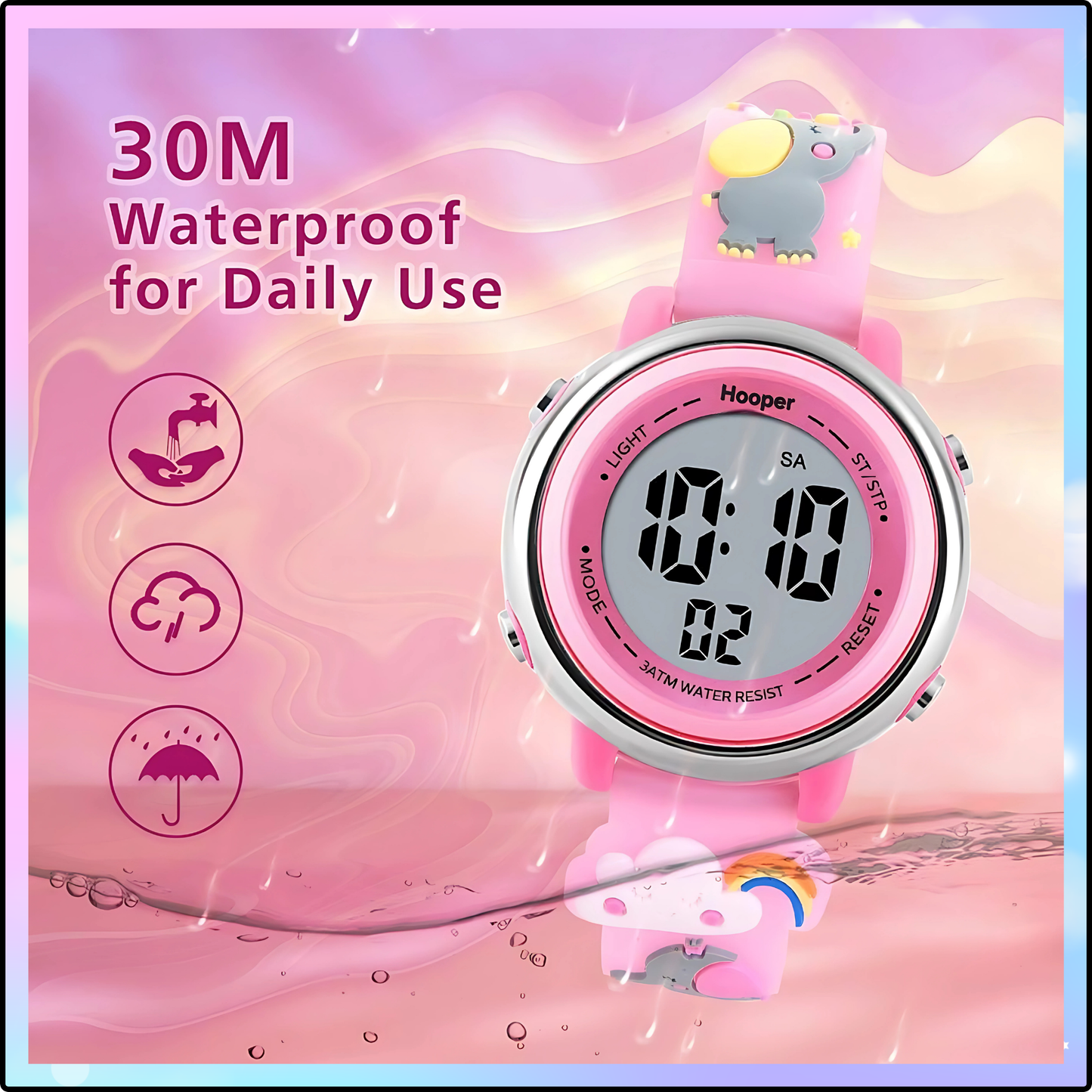 Hooper Unicorn Watches for Girls – 3D Cute LED 7 Colors Multifunction Digital Waterproof Watch for Kids 5-10 Years, Unbreakable Silicone Strap