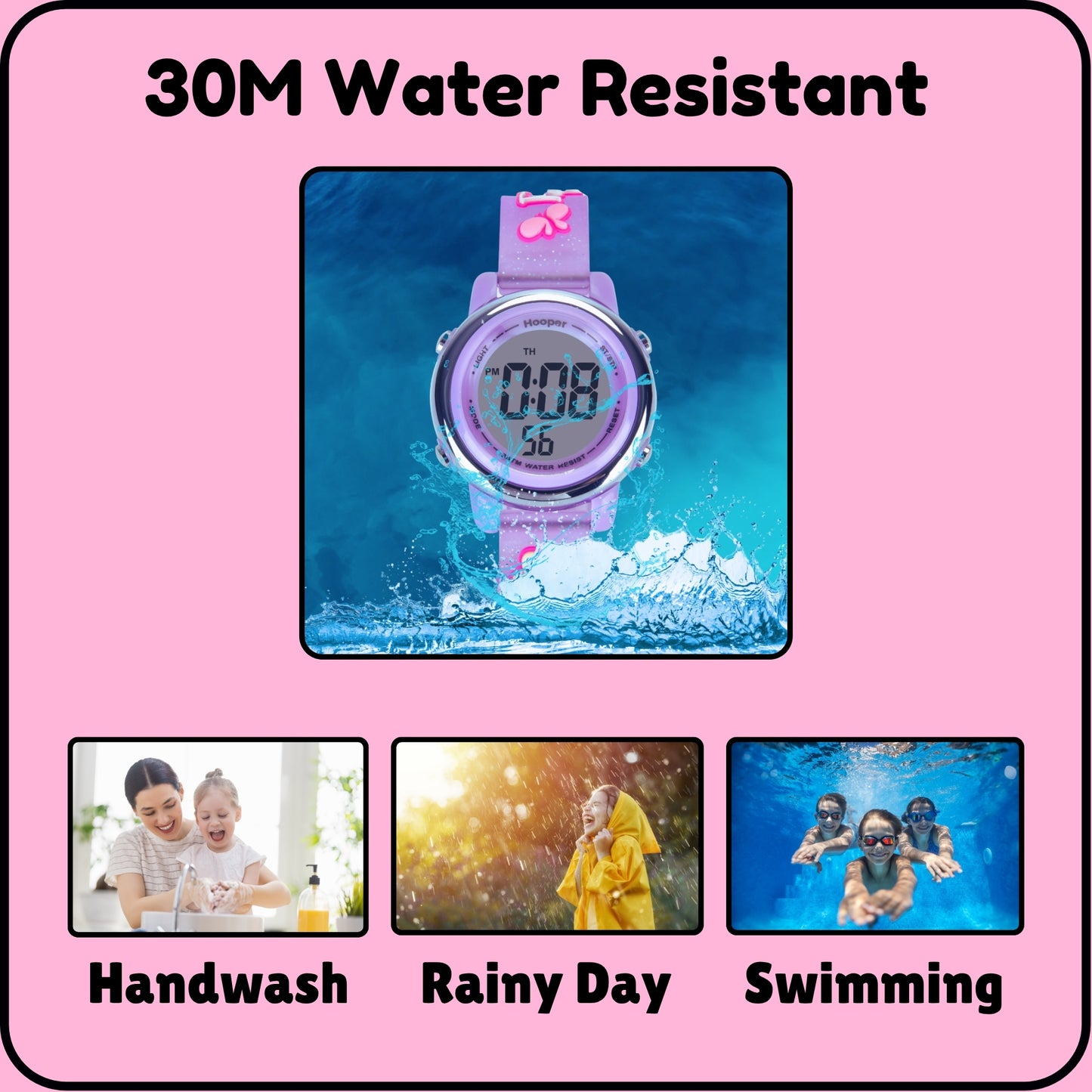 Hooper Premium Watches for Girls – 3D Cute LED 7 Colors Multifunction Digital Waterproof Watch for Kids 5-10 Years, Unbreakable Silicone Strap ( Fairy )