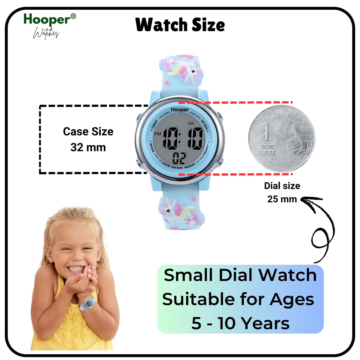 Hooper Unicorn Watches for Girls – 3D Cute LED 7 Colors Multifunction Digital Waterproof Watch for Kids 5-10 Years, Unbreakable Silicone Strap