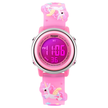 Hooper Unicorn Watches for Girls – 3D Cute LED 7 Colors Multifunction Digital Waterproof Watch for Kids 5-10 Years, Unbreakable Silicone Strap