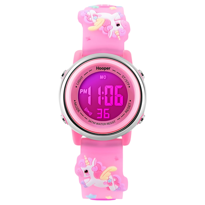 Hooper Unicorn Watches for Girls – 3D Cute LED 7 Colors Multifunction Digital Waterproof Watch for Kids 5-10 Years, Unbreakable Silicone Strap