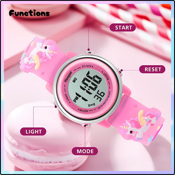 Hooper Unicorn Watches for Girls – 3D Cute LED 7 Colors Multifunction Digital Waterproof Watch for Kids 5-10 Years, Unbreakable Silicone Strap