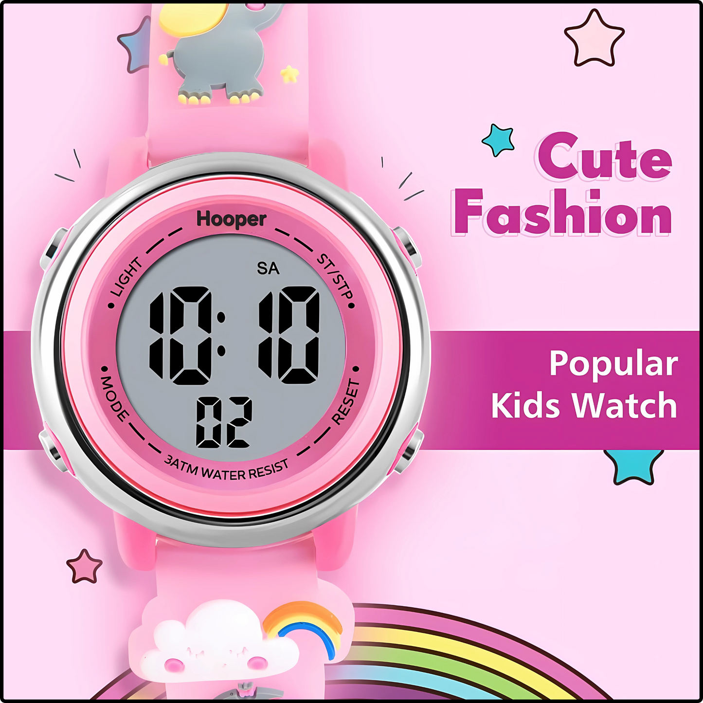 Hooper Unicorn Watches for Girls – 3D Cute LED 7 Colors Multifunction Digital Waterproof Watch for Kids 5-10 Years, Unbreakable Silicone Strap